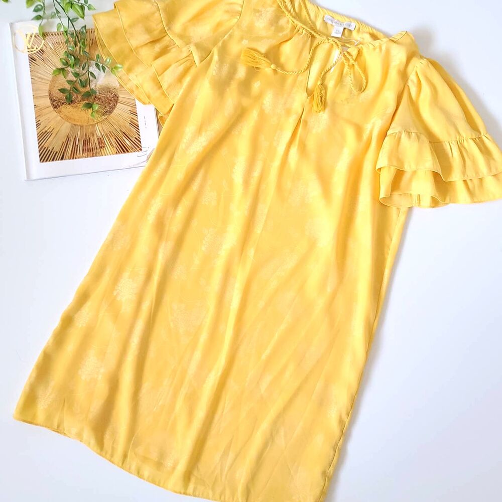 Chelsea & Violet Ruffle Sleeve Yellow Shift Dress